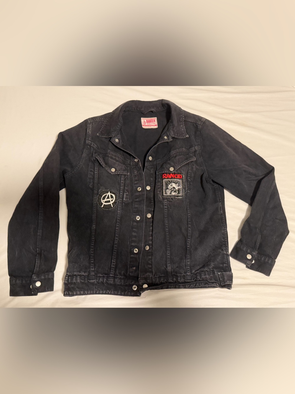 Rare Volcom Stone Age x Baker Skateboards Collab Battle Jacket in Black Demin